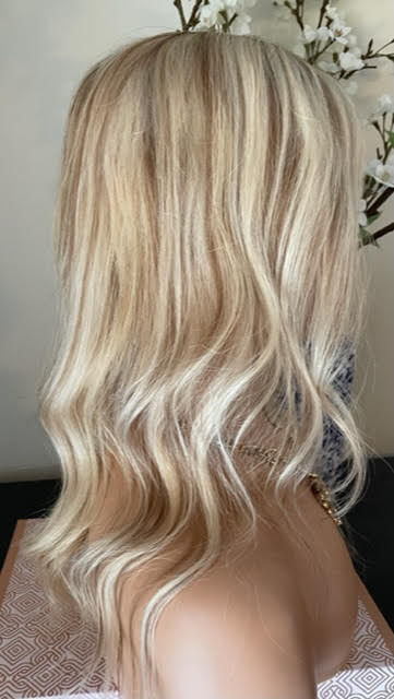 Full Volume Hair Topper - 16"-18" European Luxury Layered Full Volume Hair Topper - Light Cool Blonde & Lowlights