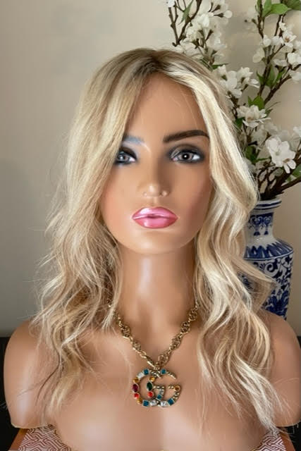 Full Volume Hair Topper - 16"-18" European Luxury Layered Full Volume Hair Topper - Light Cool Blonde & Lowlights