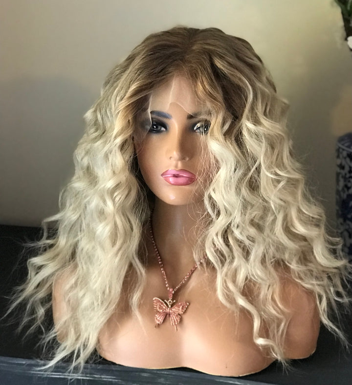 Curly Blonde HD Front Lace Wig Glueless Cap