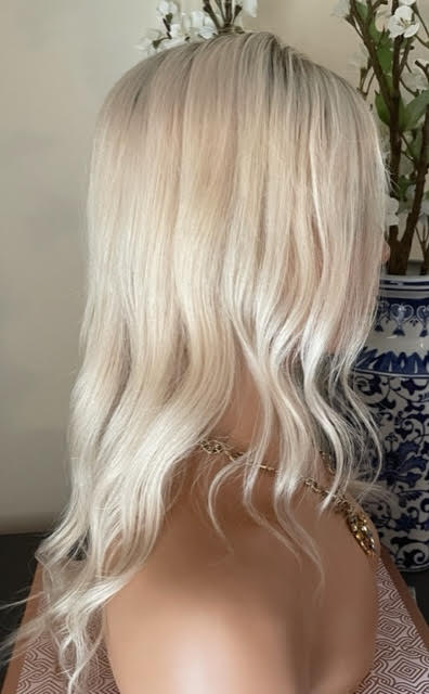 Full Volume Hair Topper - 12-18" European Luxury Layered Full Volume Hair Topper - Light Platinum Blonde & Brown Roots