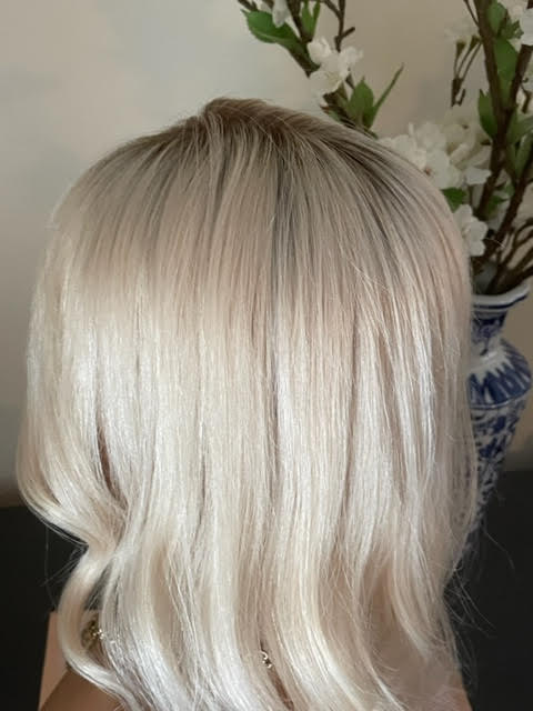 Full Volume Hair Topper - 12-18" European Luxury Layered Full Volume Hair Topper - Light Platinum Blonde & Brown Roots